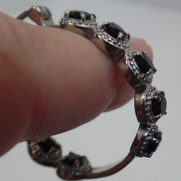 Unbranded Stainless Steel Black Spinel & Sparkling CZ Hoop Earrings Apx 1.5" 10G - Picture 4 of 13